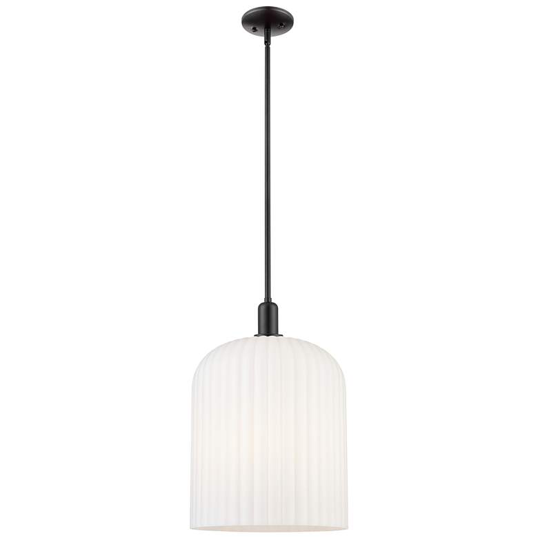 Image 1 Downtown Bridal Veil 12"W 3 Light Black Mini Pendant w/ Gloss White