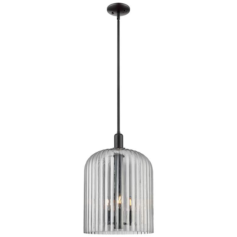 Image 1 Downtown Bridal Veil 12"W 3 Light Black Mini Pendant w/ Light Smoke