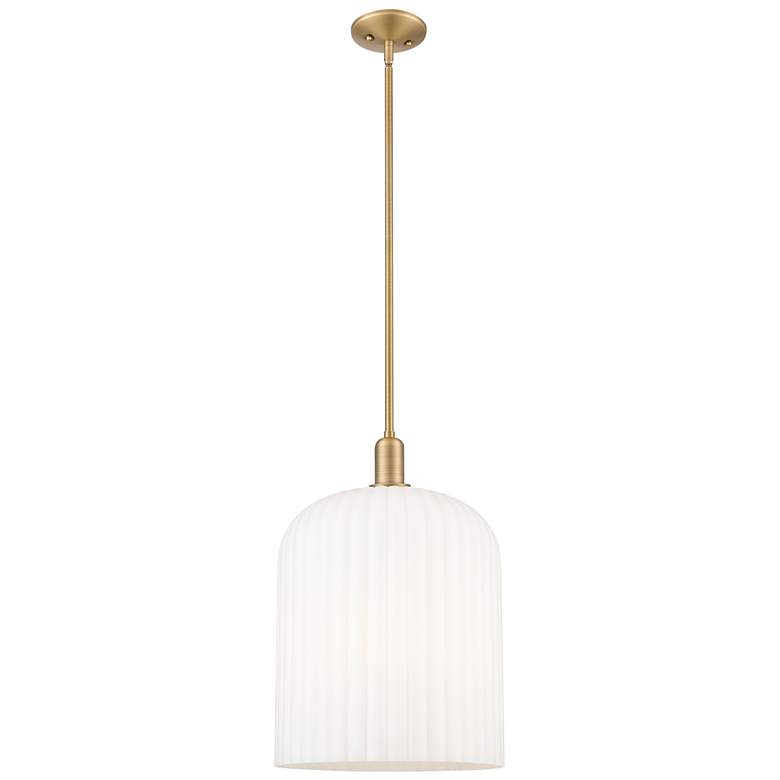 Image 1 Downtown Bridal Veil 12"W 3 Light Brass Mini Pendant w/ Gloss White