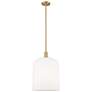 1_Downtown Bridal Veil 12"W 3 Light Brass Mini Pendant w/ Gloss White