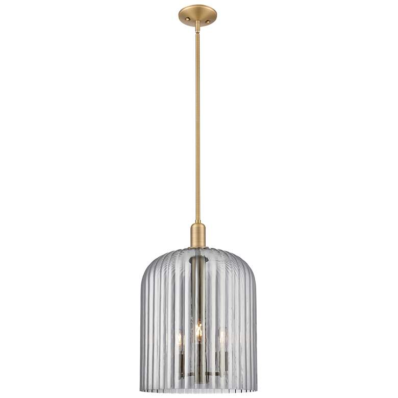 Image 1 Downtown Bridal Veil 12"W 3 Light Brass Mini Pendant w/ Light Smoke