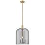 1_Downtown Bridal Veil 12"W 3 Light Brass Mini Pendant w/ Light Smoke