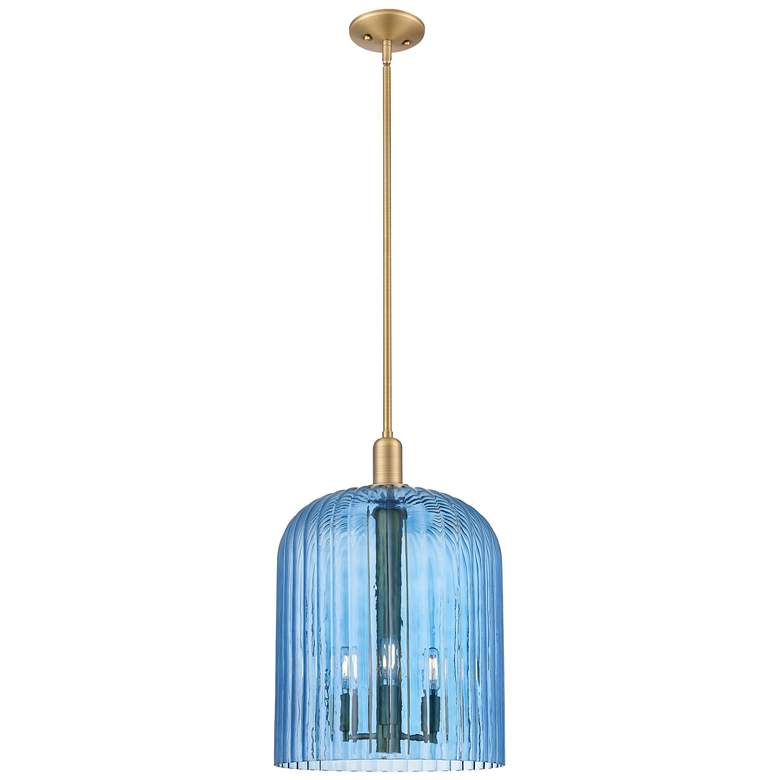 Image 1 Downtown Bridal Veil 12"W 3 Light Brushed Brass Mini Pendant w/ Blue
