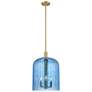 1_Downtown Bridal Veil 12"W 3 Light Brushed Brass Mini Pendant w/ Blue