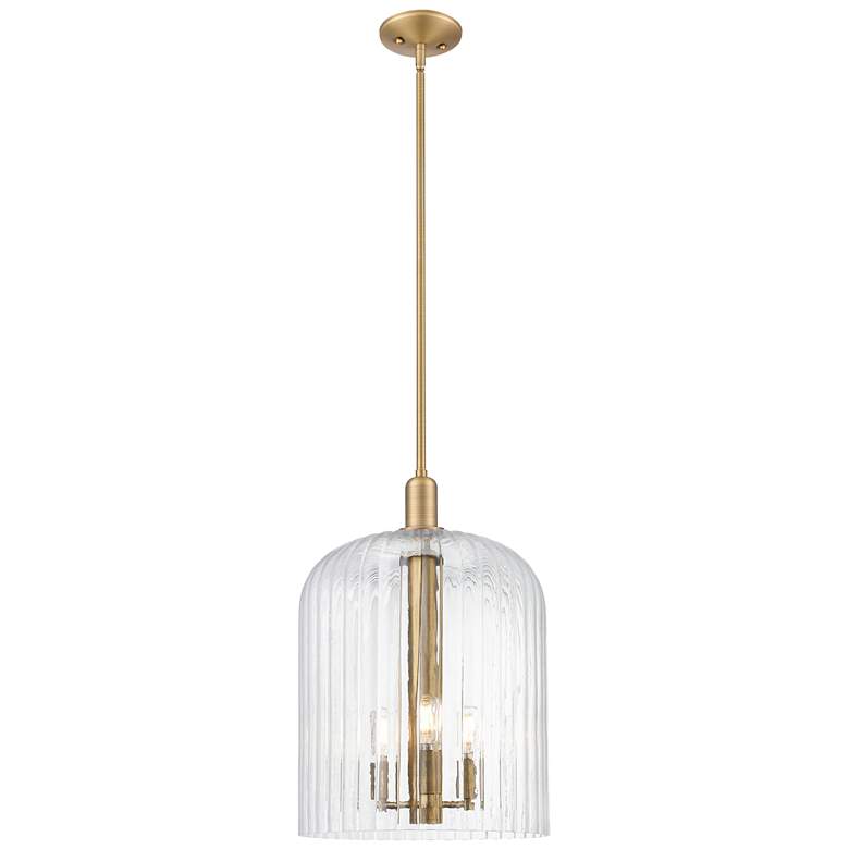 Image 1 Downtown Bridal Veil 12"W 3 Light Brushed Brass Mini Pendant w/ Clear