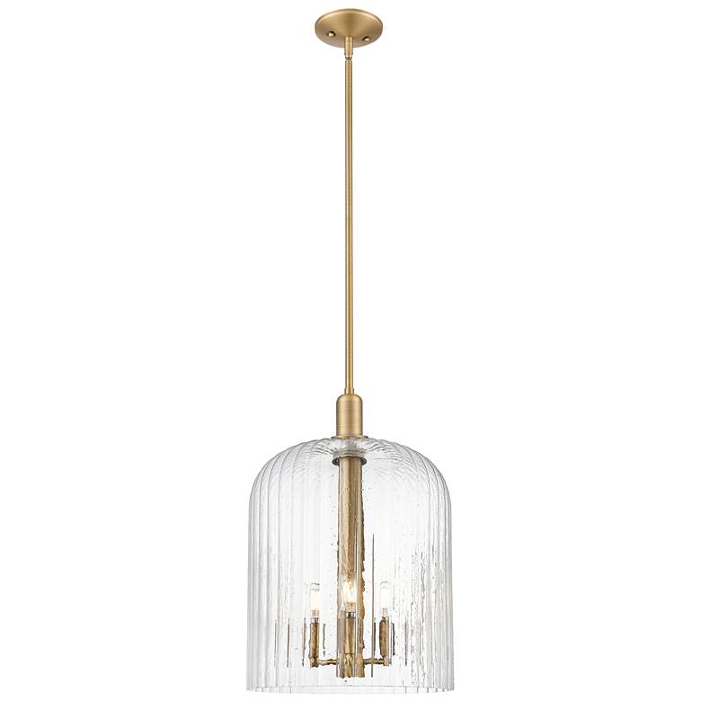 Image 1 Downtown Bridal Veil 12"W 3 Light Brushed Brass Mini Pendant w/ Seedy