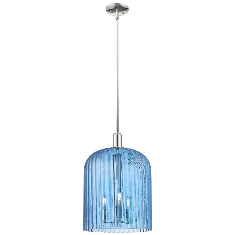 Image 1 Downtown Bridal Veil 12"W 3 Light Nickel Mini Pendant w/ Blue