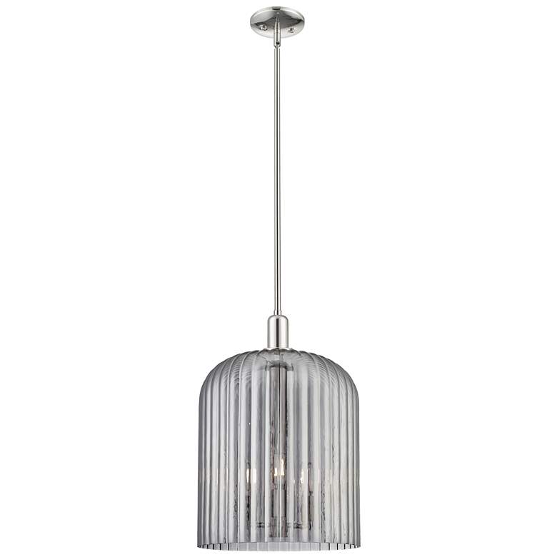 Image 1 Downtown Bridal Veil 12"W 3 Light Nickel Mini Pendant w/ Light Smoke