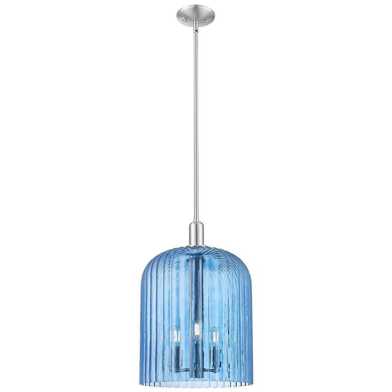 Image 1 Downtown Bridal Veil 12"W 3 Light Satin Nickel Mini Pendant w/ Blue
