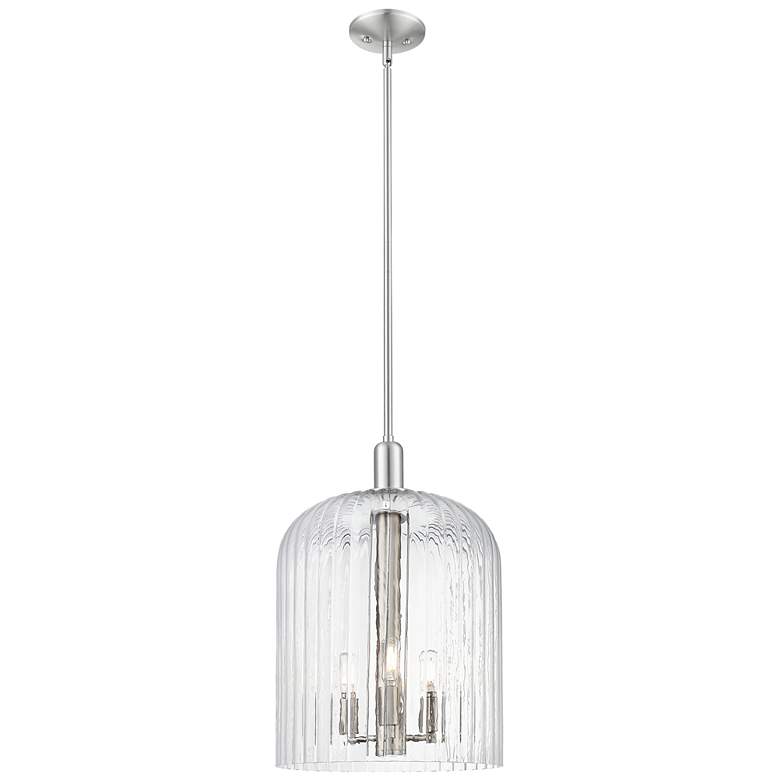 Image 1 Downtown Bridal Veil 12"W 3 Light Satin Nickel Mini Pendant w/ Clear