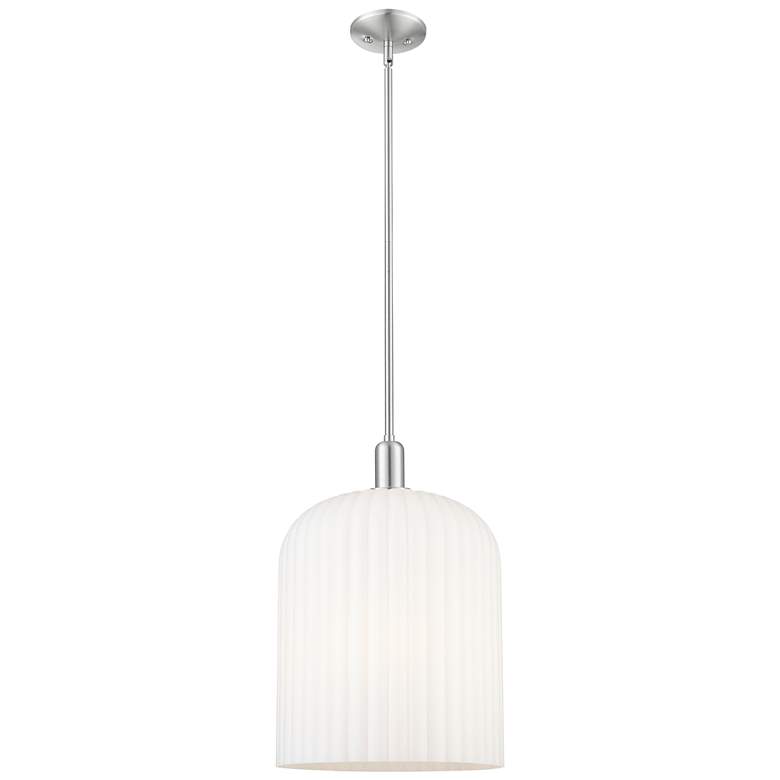 Image 1 Downtown Bridal Veil 12"W 3 Light Satin Nickel Pendant w/ Gloss White