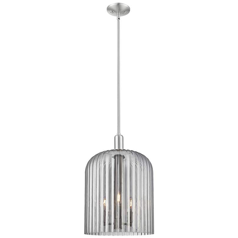 Image 1 Downtown Bridal Veil 12"W 3 Light Satin Nickel Pendant w/ Light Smoke