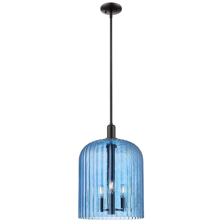 Image 1 Downtown Bridal Veil 12"W 3 Light Stem Black Mini Pendant w/ Blue