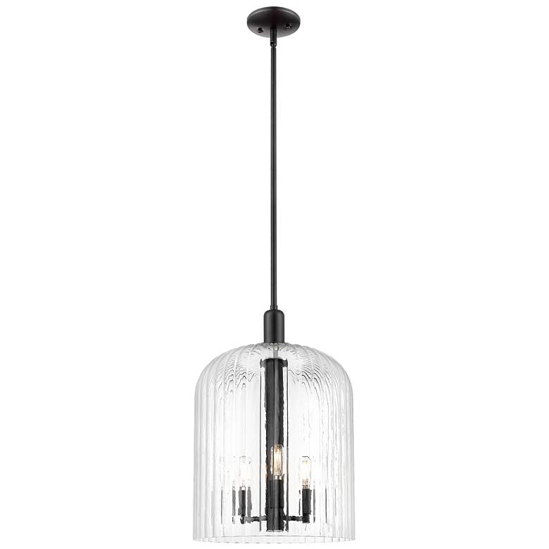 Image 1 Downtown Bridal Veil 12"W 3 Light Stem Black Mini Pendant w/ Clear