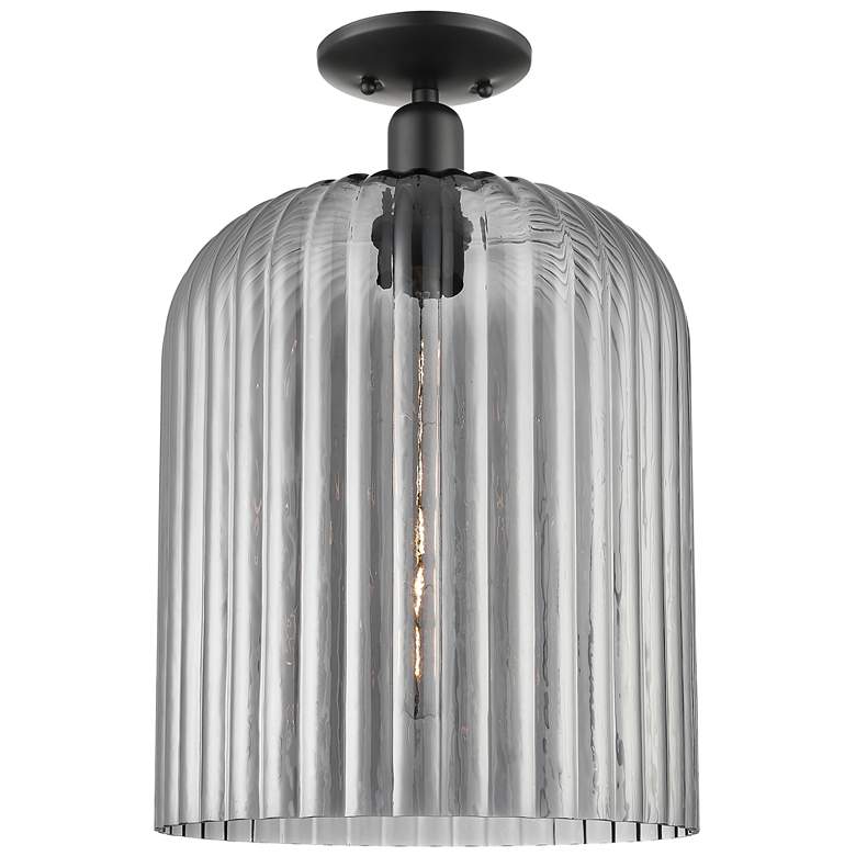 Image 1 Downtown Bridal Veil 12"W Black Semi Flush Mount w/ Light Smoke Shade