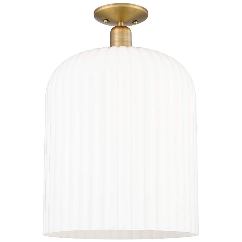 Image 1 Downtown Bridal Veil 12"W Brass Semi Flush Mount w/ Gloss White Shade