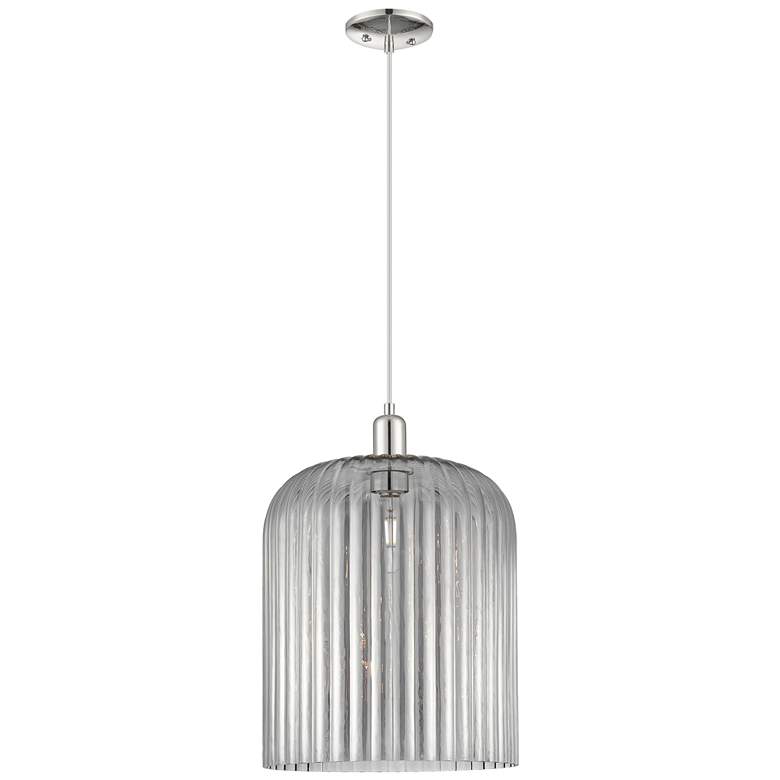 Image 1 Downtown Bridal Veil 12"W Cord Nickel Pendant w/ Light Smoke Shade