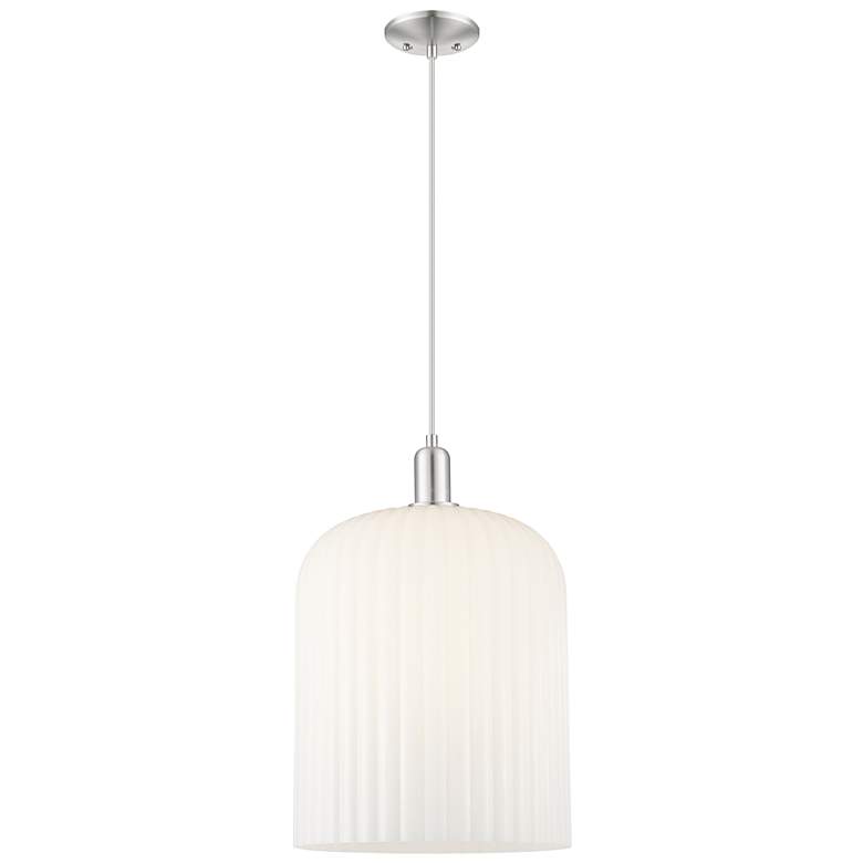 Image 1 Downtown Bridal Veil 12"W Cord Satin Nickel Pendant w/ Gloss White Shade