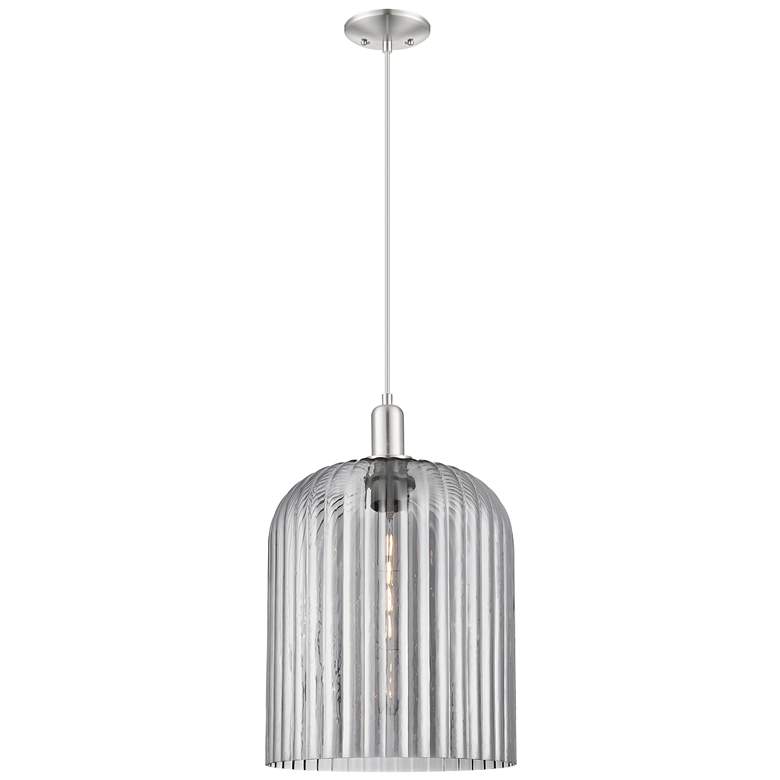 Image 1 Downtown Bridal Veil 12"W Cord Satin Nickel Pendant w/ Light Smoke Shade