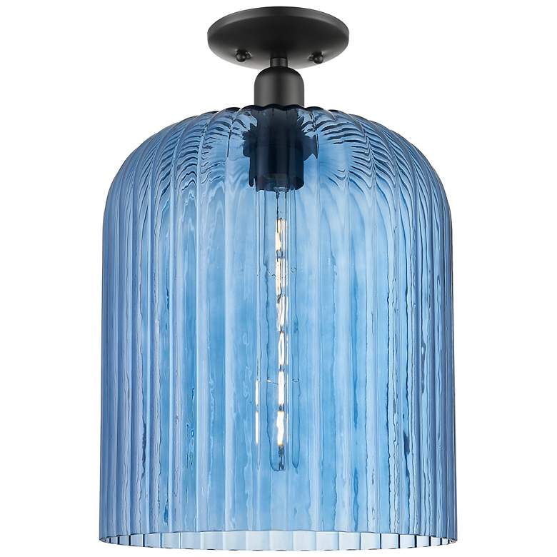 Image 1 Downtown Bridal Veil 12"W Matte Black Semi Flush Mount w/ Blue Shade