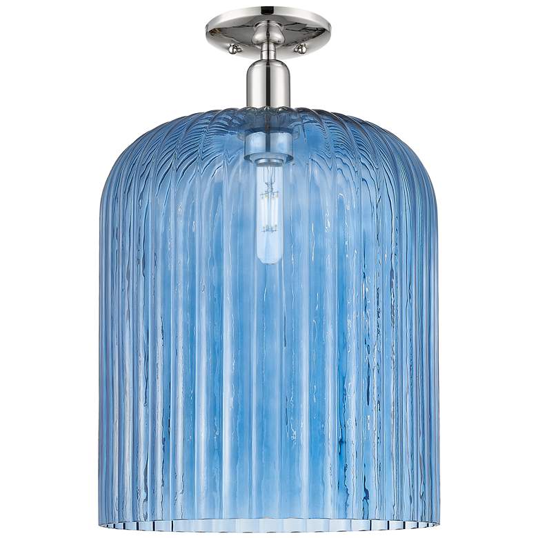 Image 1 Downtown Bridal Veil 12"W Nickel Semi Flush Mount w/ Blue Shade