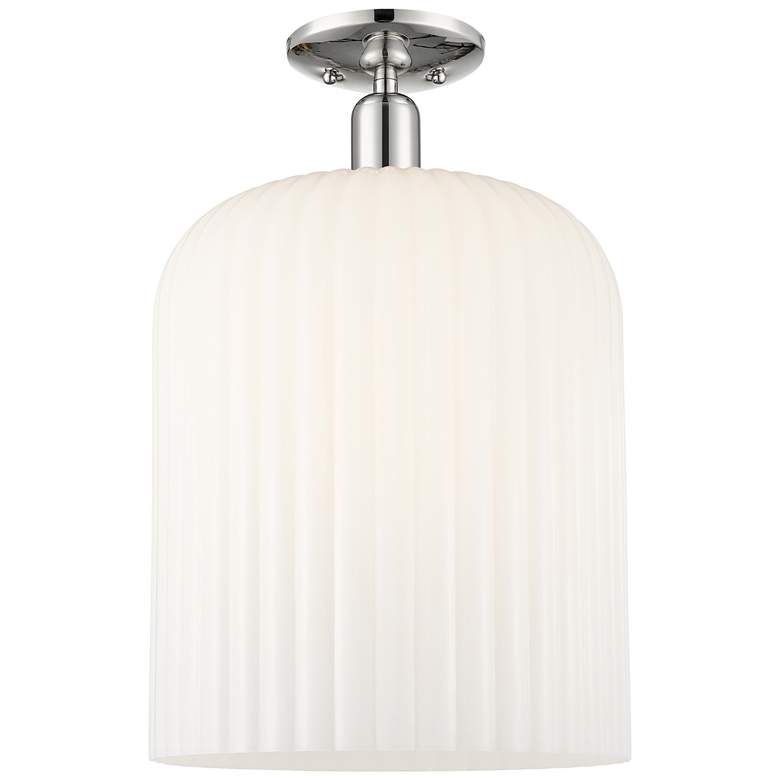 Image 1 Downtown Bridal Veil 12"W Nickel Semi Flush Mount w/ Gloss White Shade