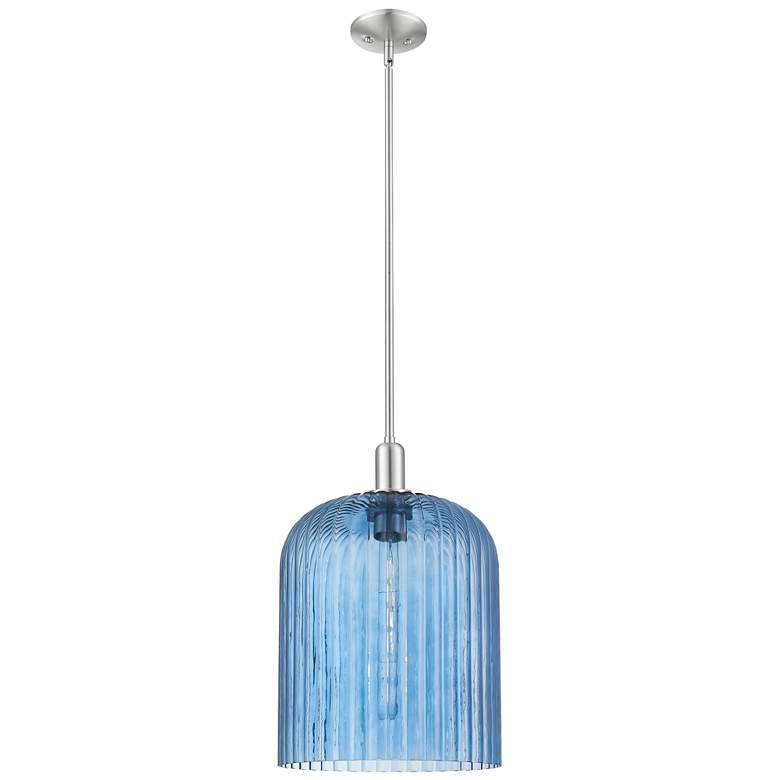 Image 1 Downtown Bridal Veil 12"W Satin Nickel Mini Pendant w/ Blue Shade