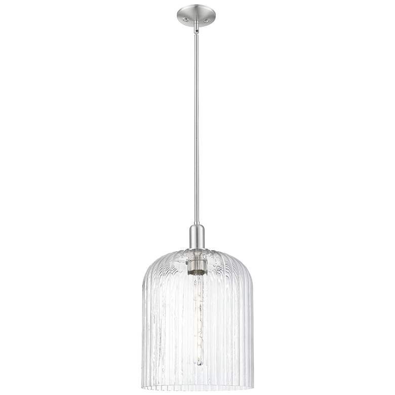 Image 1 Downtown Bridal Veil 12"W Satin Nickel Mini Pendant w/ Clear Shade