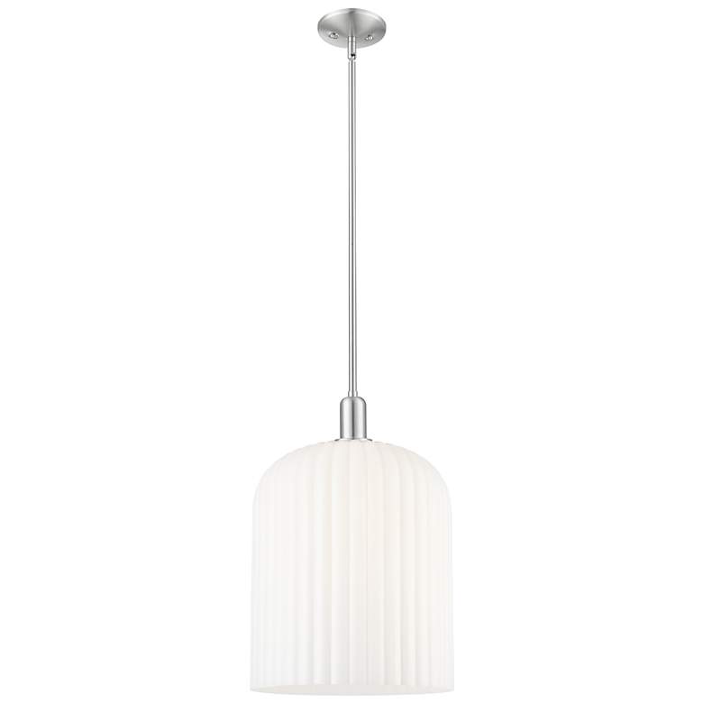 Image 1 Downtown Bridal Veil 12"W Satin Nickel Pendant w/ Gloss White Shade