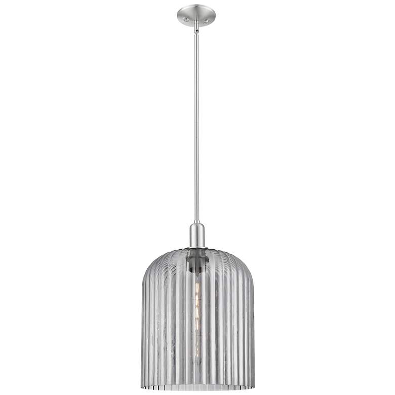 Image 1 Downtown Bridal Veil 12"W Satin Nickel Pendant w/ Light Smoke Shade