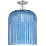 Downtown Bridal Veil 12"W Satin Nickel Semi Flush Mount w/ Blue Shade