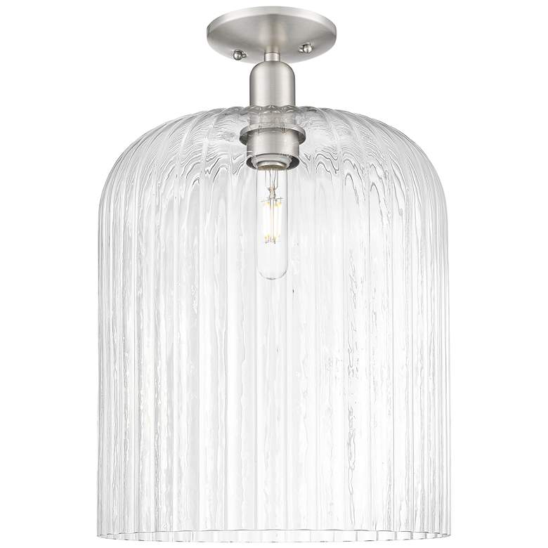Image 1 Downtown Bridal Veil 12"W Satin Nickel Semi Flush Mount w/ Clear Shade