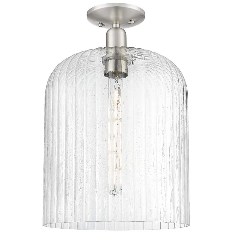 Image 1 Downtown Bridal Veil 12"W Satin Nickel Semi Flush Mount w/ Seedy Shade