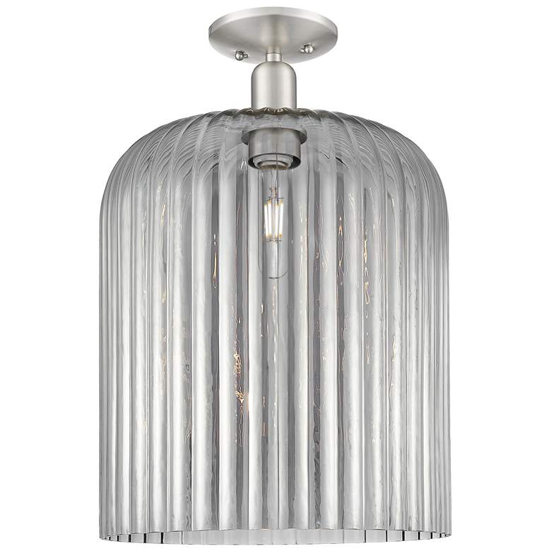 Image 1 Downtown Bridal Veil 12"W Satin Nickel Semi-Flush w/ Light Smoke Shade