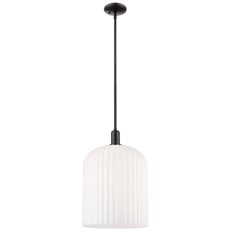 Image 1 Downtown Bridal Veil 12"W Stem Black Mini Pendant w/ Gloss White Shade
