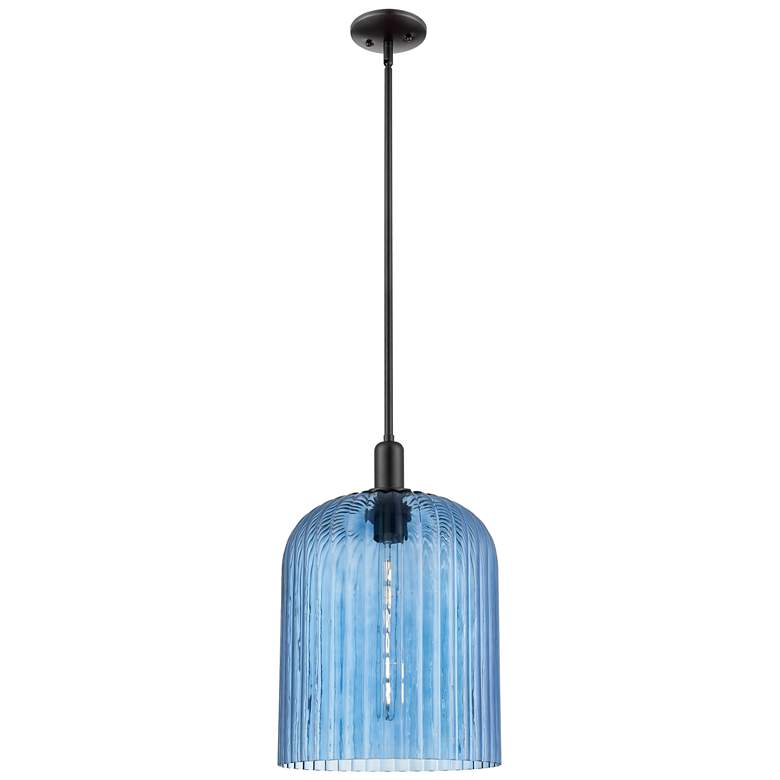 Image 1 Downtown Bridal Veil 12"W Stem Matte Black Mini Pendant w/ Blue Shade