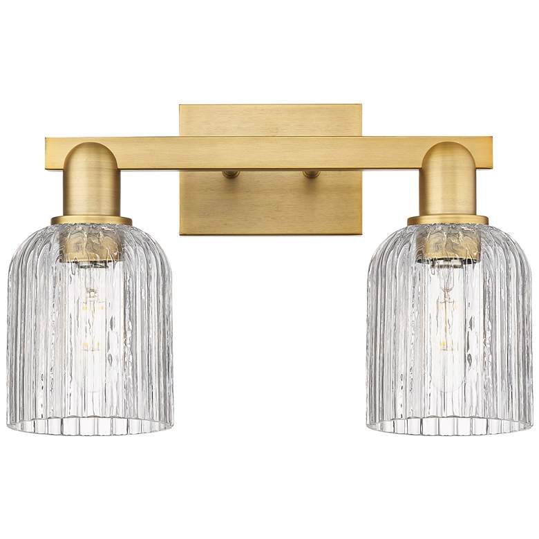 Image 1 Downtown Bridal Veil 16"W Brass Vanity Light w/ Clear Swirl Shade