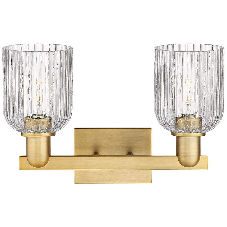 Image 2 Downtown Bridal Veil 16"W Brass Vanity Light w/ Clear Swirl Shade more views