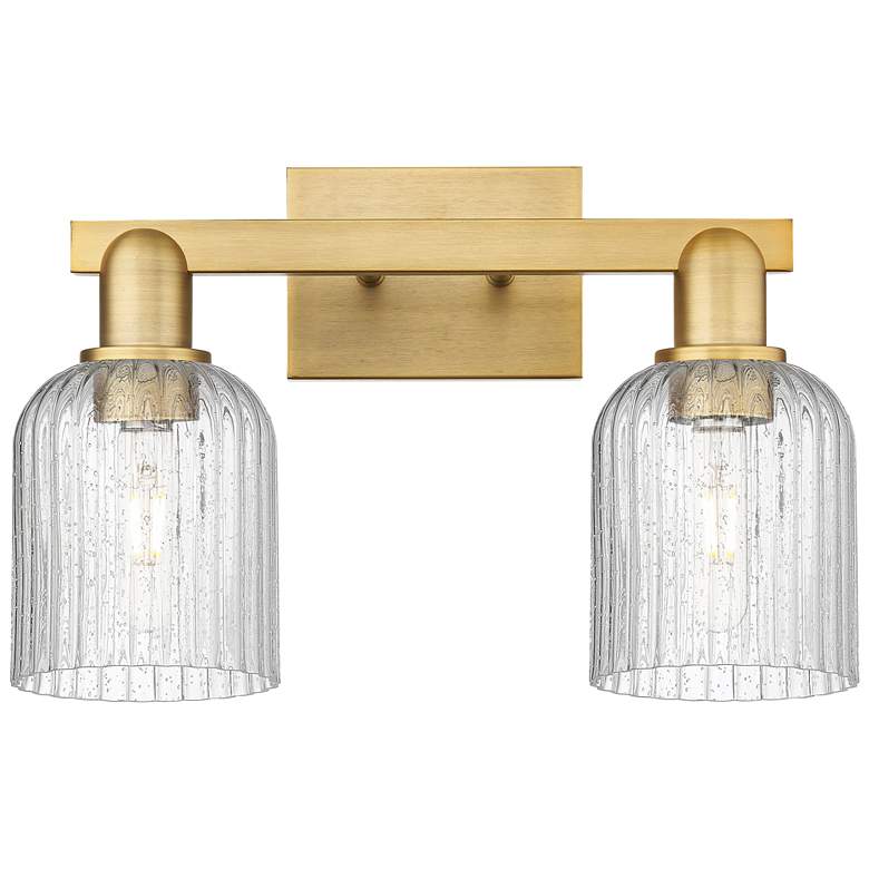 Image 1 Downtown Bridal Veil 16"W Brass Vanity Light w/ Seedy Swirl Shade