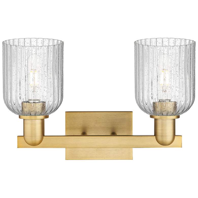 Image 2 Downtown Bridal Veil 16"W Brass Vanity Light w/ Seedy Swirl Shade more views