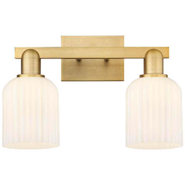 Image 1 Downtown Bridal Veil 16"W Brass Vanity Light w/ White Swirl Shade