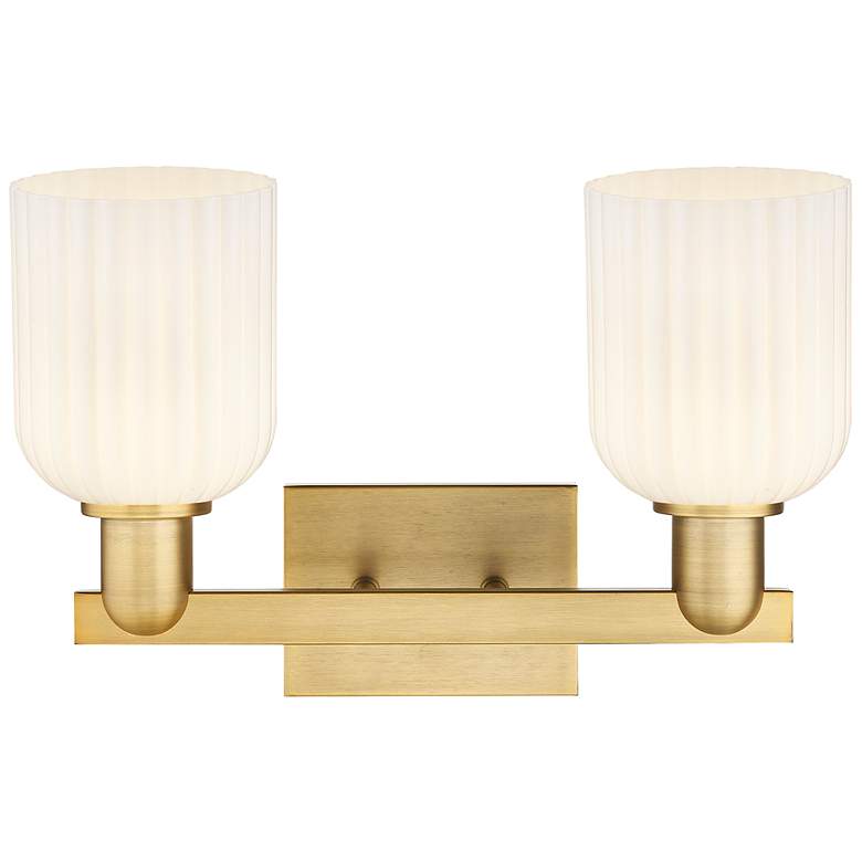 Image 2 Downtown Bridal Veil 16"W Brass Vanity Light w/ White Swirl Shade more views