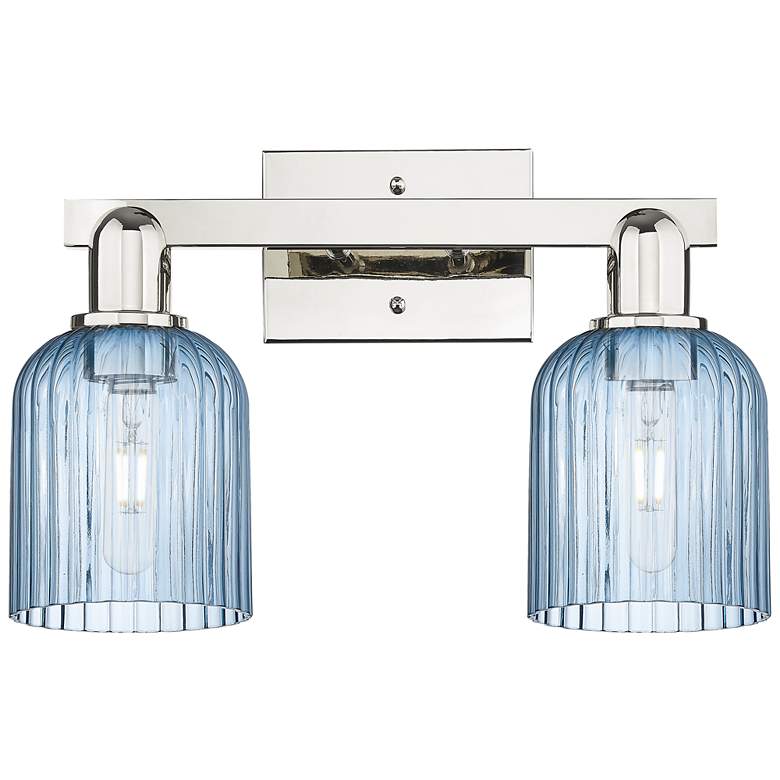 Image 1 Downtown Bridal Veil 16"W Nickel Vanity Light w/ Blue Swirl Shade