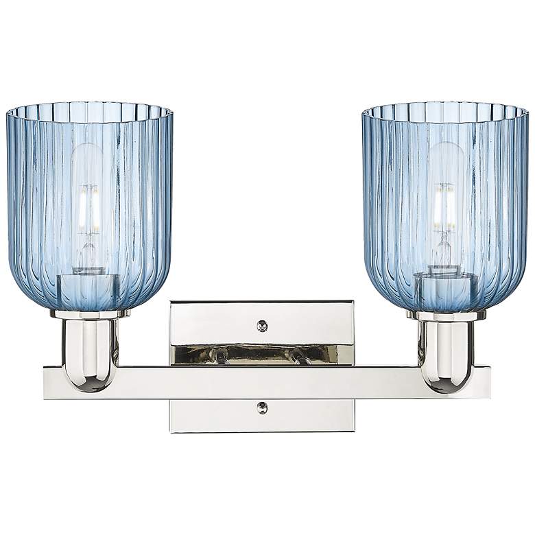 Image 2 Downtown Bridal Veil 16"W Nickel Vanity Light w/ Blue Swirl Shade more views