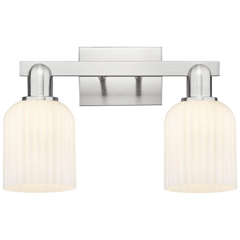Image 1 Downtown Bridal Veil 16"W Satin Nickel Vanity Light w/ White Swirl Shade