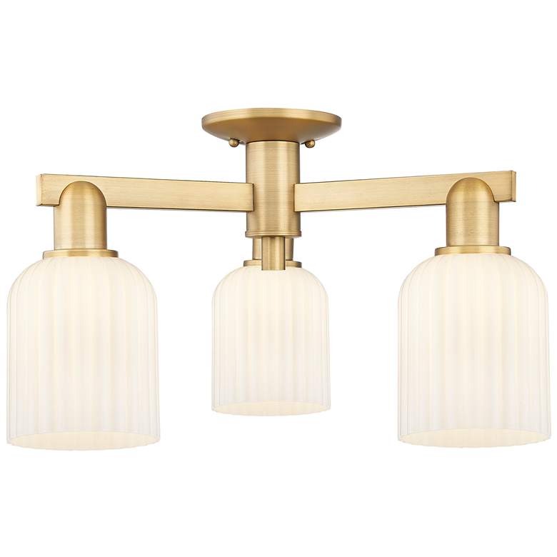 Image 1 Downtown Bridal Veil 23"W Brass Semi-Flush w/ White Swirl Shade