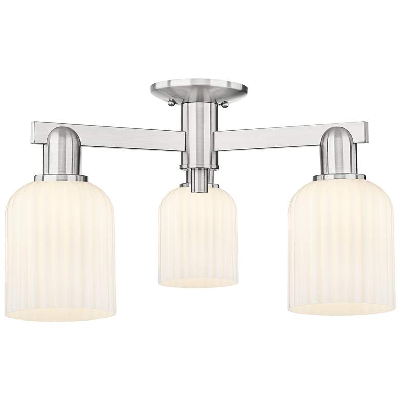 Image 1 Downtown Bridal Veil 23"W Satin Nickel Semi-Flush w/ White Swirl Shade