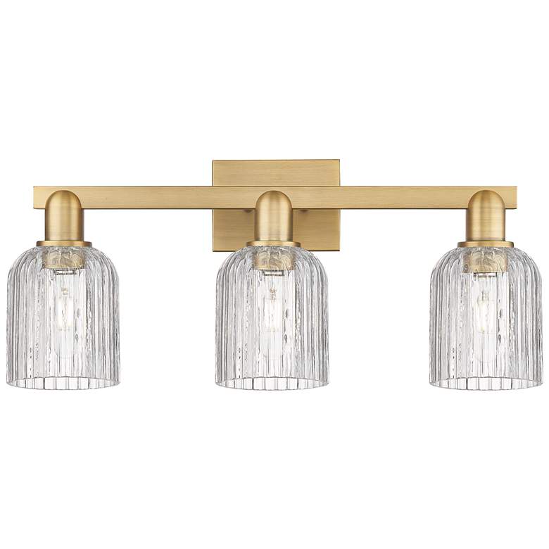 Image 1 Downtown Bridal Veil 24"W Brass Vanity Light w/ Clear Swirl Shade
