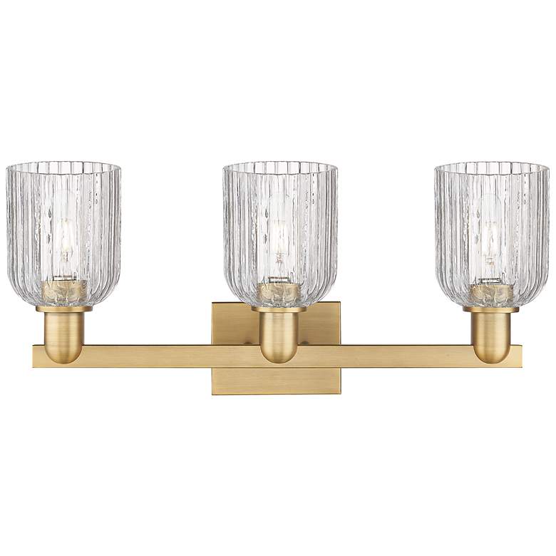 Image 2 Downtown Bridal Veil 24"W Brass Vanity Light w/ Clear Swirl Shade more views