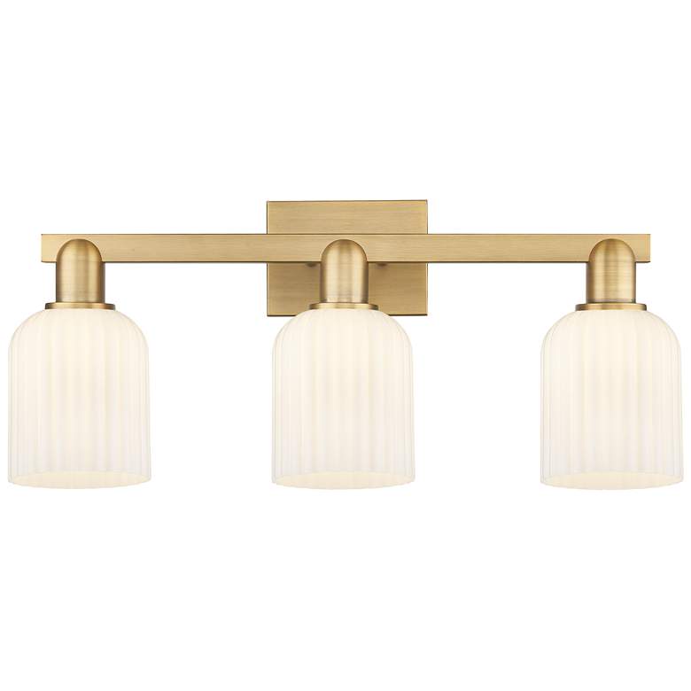 Image 1 Downtown Bridal Veil 24"W Brass Vanity Light w/ White Swirl Shade
